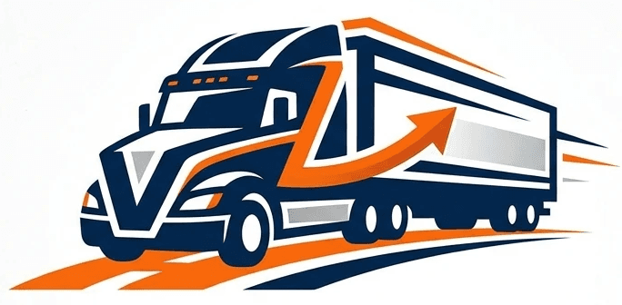DispatchIQ truck logo — navy semi-truck with an orange forward arrow through the cab